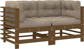 825684 vidaXL Ъглови дивани с възглавници, 2 бр, меденокафяви, бор масив