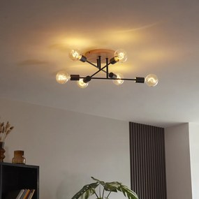 Арт Деко плафон черен с дърво 6 лампи - Sydney