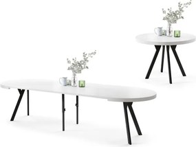 ЕКСПАНСО Бял мат/черни крака - ГОЛЯМА КРЪГЛА МАСА Ø110 РАЗТЕГАТЕЛНА ДО 310 cm С КРАКА Y ЛОФТ/ИНДУСТРИАЛНА