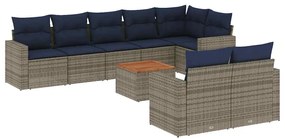 3256544 vidaXL Градински диван с възглавници, 9 части, полиратан, сив
