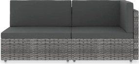 49524 vidaXL Двуместен модулен диван, полиратан, сив