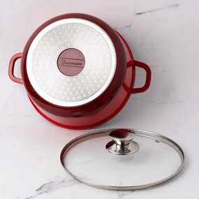 Дълбока тенджера Goldmann GM-0624R, 24 см, 6.2 л,Мраморно покритие, Стъклен капак с отвор за пара, Индукция, Червен