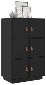 820176 vidaXL Висок шкаф, черен, 67x40x108,5 см, борово дърво масив