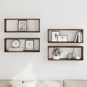 815925 vidaXL Стенни рафтове, 4 бр, опушен дъб, 60x15x23 см, инженерно дърво