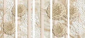 картини от 5 части – Абстрактни цветя на мраморен фон