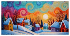Картина на платно – Коледна приказка на цветни къщи