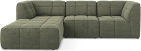 Зелен ъглов диван от прежда с примки от букле (ляв ъгъл) Aloha – Makamii