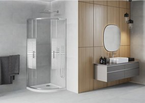 Mexen Rio душ кабина полукръгла 90 x 90 см, бели ивици, хром + поддушово корито Flat, бял - 863-090-090-01-20-4110