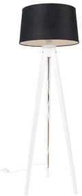 Модерен трипод бял с черен ленен абажур 45 см - Tripod Classic