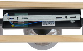 Модерна таванна лампа черна с дърво и димно стъкло 3-лампи - Aleks