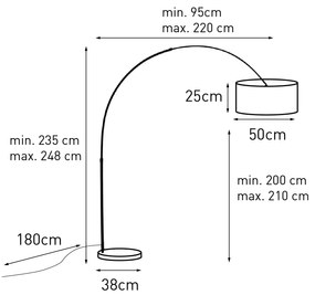 Арка лампа стомана плат абажур бял 50 cm - XXL