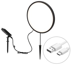 Шпикова лампа черна 60 см с презареждаема LED и слънчева IP65 - Adalind