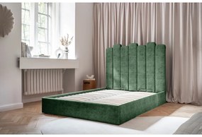 Зелено тапицирано двойно легло с място за съхранение и решетка160x200 cm Dreamy Aurora - Miuform