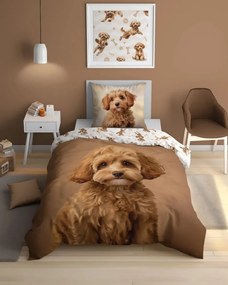 Памучно спално бельо за деца, светещо в тъмното - Симпатично малко куче Ширина: 140 см | Дължина: 200 см
