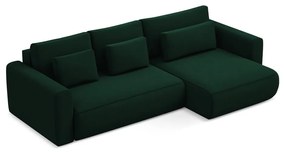 Зелен кадифен разтегателен ъглов диван с място за съхранение (десен ъгъл) Kapua – Makamii