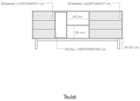Тъмно сив нисък скрин 180x76 cm Corvo - Teulat