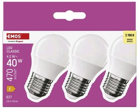 Топли бели LED крушки в комплект от 3 бр. E27, 4 W – EMOS