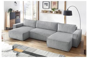 Светлосив велурен U-образен разтегателен диван Nihad - Bobochic Paris