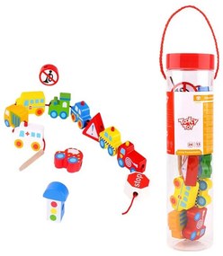 Tooky Toy - Дървени фигури за нанизване Превозни средства TKB512-BY