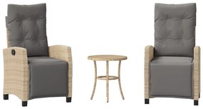 365253 vidaXL Бистро комплект с възглавници 3 части бежов микс полиратан