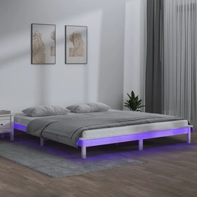 820607 vidaXL LED рамка за легло, бяла, 140x200 см, масивно дърво