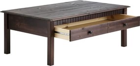 Тъмнокафява масичка за кафе от масивен бор с 2 чекмеджета Linda - Støraa