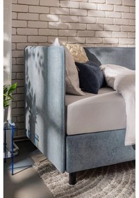 Синьо единично легло тапицирано с място за съхранение с включен матрак 120x200 cm Avela – Bonami Selection