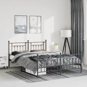353554 vidaXL Метална рамка за легло с горна и долна табла, черна, 135x190 см