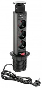 GTV AE-BPW3S60-20 Pull-out контакт за вгражд., 3х Schuko, кабел 1,5 м, черен