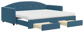 3197372 vidaXL Канапе с изтеглящо легло и чекмеджета синьо 90x200 см кадифе