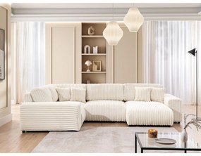 Кремав ъглов диван от рипсено кадифе (ляв ъгъл/U форма) Justin – Ropez