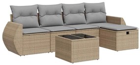 3325575 vidaXL Градински диван с възглавници, 6 части, бежов полиратан