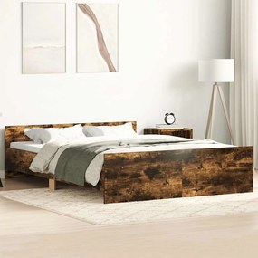 3203786 vidaXL Рамка за легло с горна и долна табла, опушен дъб, 140x190 см