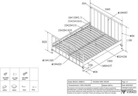 Черно метално двойно легло 160x200 cm с включена подматрачна рамка BRONXX – Vipack