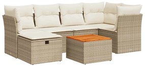 3325761 vidaXL Градински диван с възглавници, 7 части, бежов полиратан