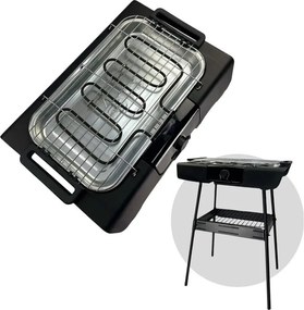 Електрическа скара Royalty Line RL-SBGT2000, 2000W, 38х28 см, Сгъваема стойка, 200C, Термостат, Тава за отцеждане, Черен