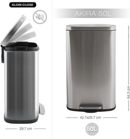 Стоманено кошче за боклук с педал в матово сребрист цвят 50 l Akira – Spirella