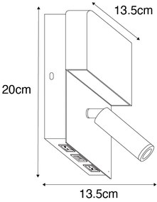 Стенна лампа бяла с LED с USB и лампа за четене с превключвател - Robin