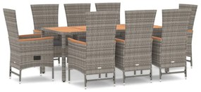 3157553 vidaXL Градински трапезен комплект 9 части с възглавници сив полиратан