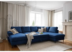 Тъмносин разтегателен ъглов диван от рипсено кадифе (десен ъгъл) Lofty Lilly – Miuform