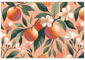 Самозалепващ тапет – Портокали и цветя на кайсиев фон