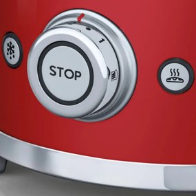 Тостер за хляб SMEG 50's Style TSF01RDEU, 950W, 2 филии, 6 нива, Тавичка за трохи, Вграден кабел, Неръждаема стомана, Червен
