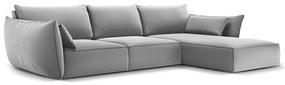 Светлосив кадифен ъглов диван (десен ъгъл) Vanda – Mazzini Sofas