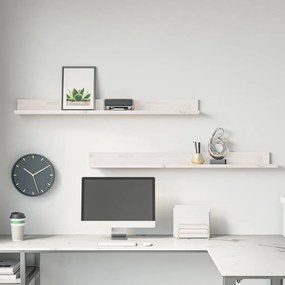 823610 vidaXL Стенни рафтове, 2 бр, бели, 110x11x9 см, масивно борово дърво