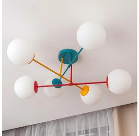 Плафонен полилей MOON 6xE27/15W/230V тюркоаз/жълт/червен