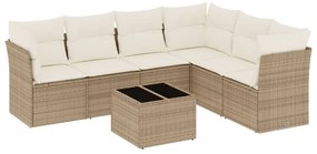 3249527 vidaXL Градински диван с възглавници, 7 части, бежов полиратан