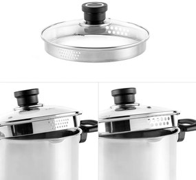 Дълбока тенджера Luigi Ferrero Sophia FR-3407, 20x18 см, 5.6 л, Стомана 18/10, Стъклен капак с отвор за пара, Индукция, Инокс