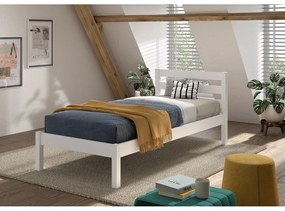 Бяло детско легло от масивен бор без ламелно дъно 90x200 cm Pino – Vipack