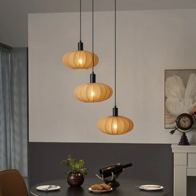 Japandi висяща лампа черна с кафяв текстилен абажур 3 светлини - Bida