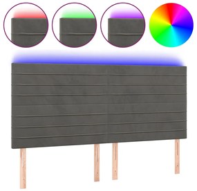 3122625 vidaXL LED горна табла за легло, тъмносива, 180x5x118/128 см, кадифе